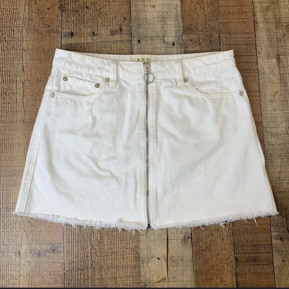 Free People White Denim Zipper Skirt